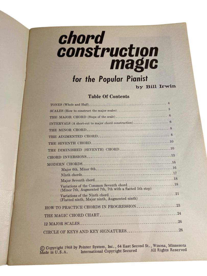 1968 Bill Irwins Magic Study Series for the Popular Pianist Book Chor Construction