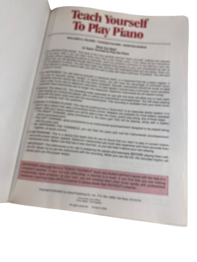 Teach Yourself to Play Piano Book Palmer Manus Book Alfred