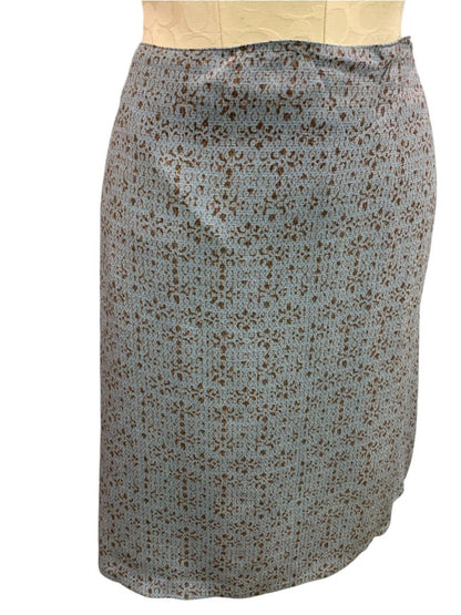 Size 20T J.Jill Tall Partial Elastic Waist Skirt Print Blue Gray Brown Knee Length