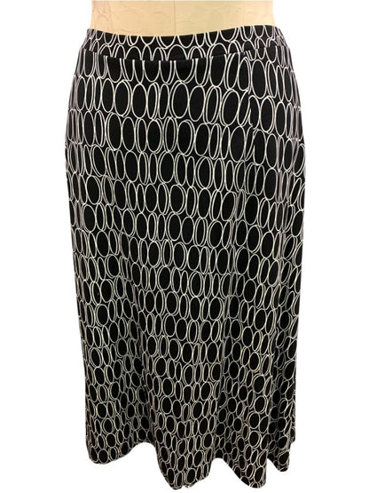 Size 2X Talbots Woman Black White Print Travel Knit Pull On Skirt Below Knee