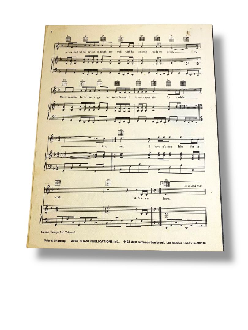 Gypsys Tramps & Thieves Cher Sheet Music Peso Music 1971