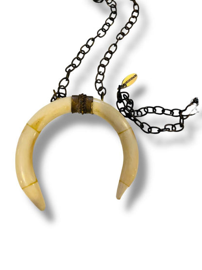 Liv H Grace Faux Tusk 3" Pendant Boho 44" Chain Antiqued Look