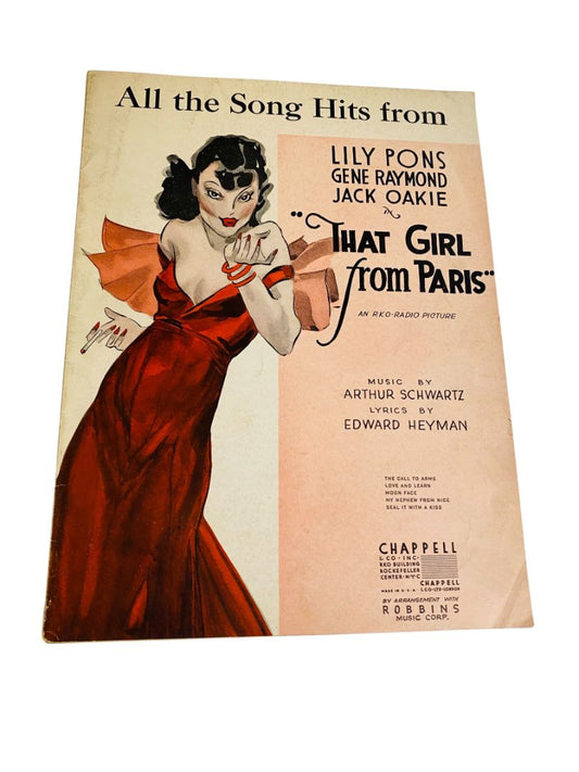 1936 That Girl From Paris Sheet Music Schwartz Heyman Chappell & Co