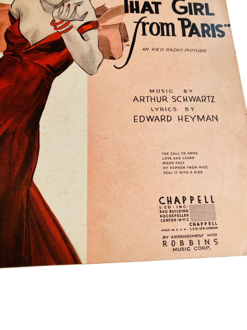 1936 That Girl From Paris Sheet Music Schwartz Heyman Chappell & Co