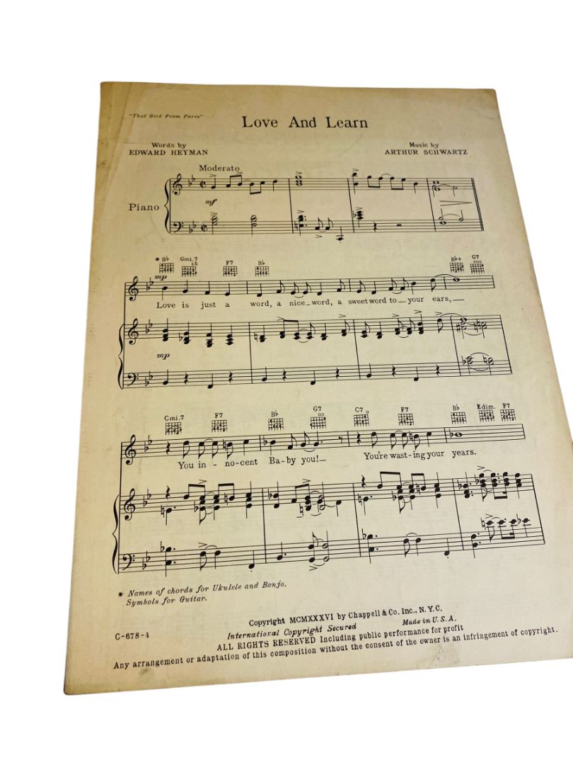1936 That Girl From Paris Sheet Music Schwartz Heyman Chappell & Co