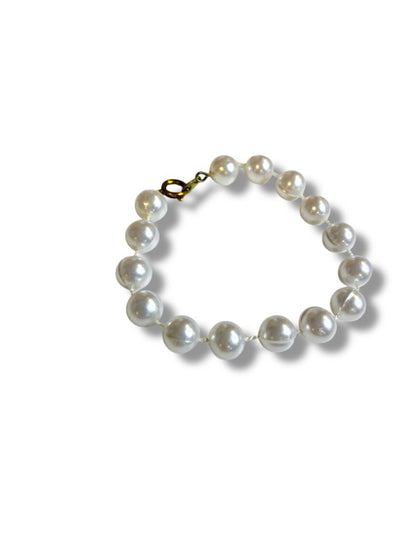 Small Faux Pearl White Bracelet Spring Clasp 6.25" Spring Clasp