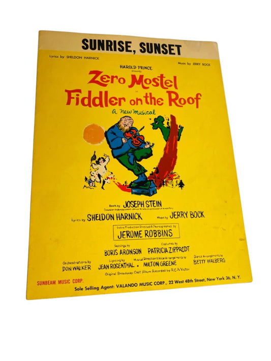 1964 Sunrise Sunset Sheet Music Fiddler on the Roof Bod Harnick Sunbeam