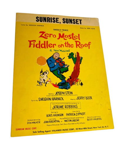 1964 Sunrise Sunset Sheet Music Fiddler on the Roof Bod Harnick Sunbeam