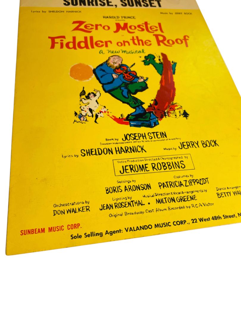 1964 Sunrise Sunset Sheet Music Fiddler on the Roof Bod Harnick Sunbeam