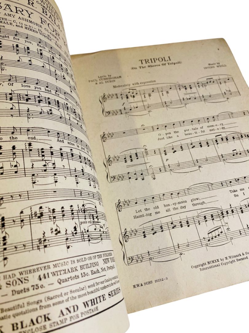 1919 On the Shores of Tripoli Sheet Music Waltz Ballad Witmark Cunningham