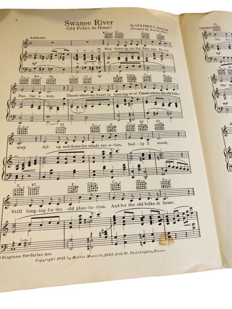 1935 Swanee River Sheet Music Song with Guitar Chords Stephen Foster Morris Music
