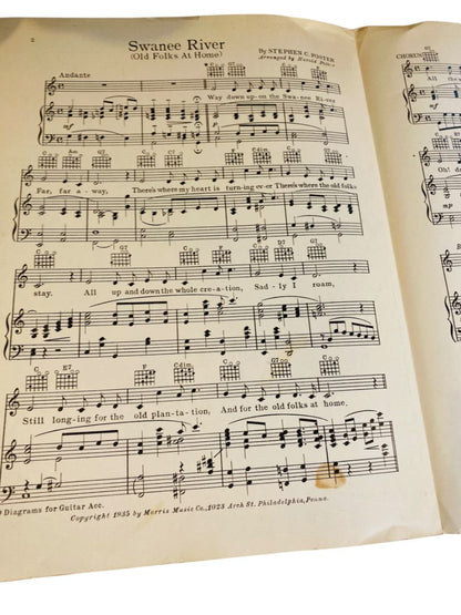 1935 Swanee River Sheet Music Song with Guitar Chords Stephen Foster Morris Music