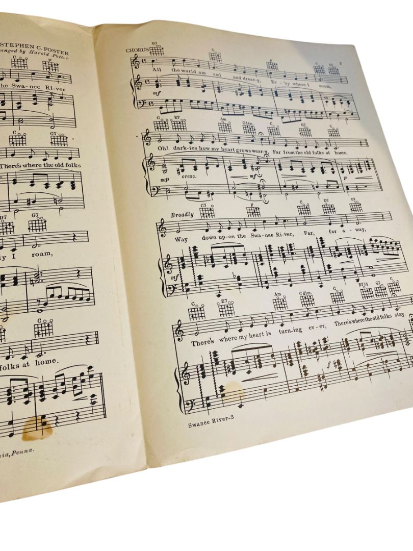1935 Swanee River Sheet Music Song with Guitar Chords Stephen Foster Morris Music