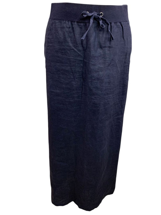 Size 2X Talbots Woman Linen Navy Blue Pull On Skirt Pockets