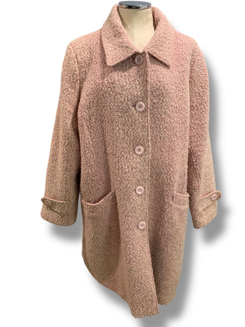 Size 18/20 Avenue Womens Pink Wool Blend Tweed Coat Knee Length