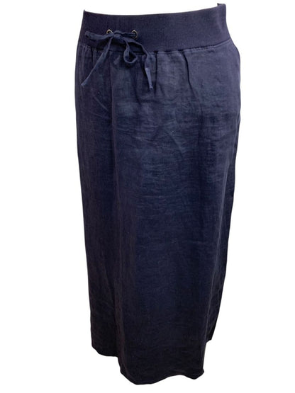 Size 2X Talbots Woman Linen Navy Blue Pull On Skirt Pockets