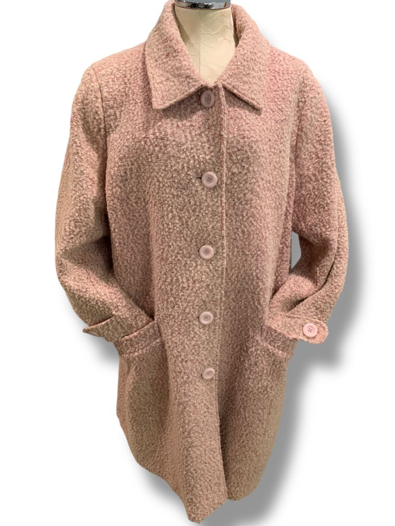Size 18/20 Avenue Womens Pink Wool Blend Tweed Coat Knee Length