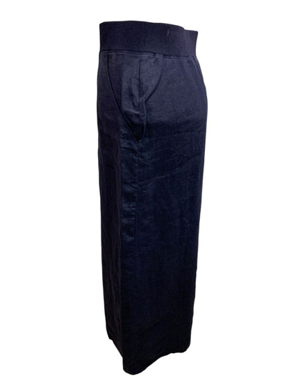 Size 2X Talbots Woman Linen Navy Blue Pull On Skirt Pockets