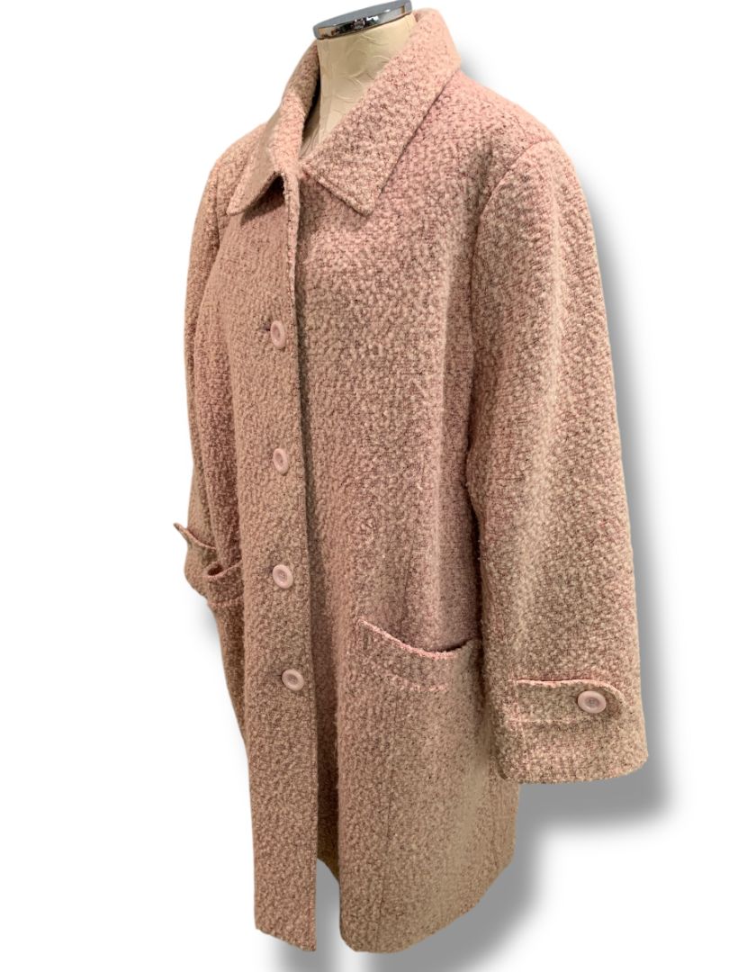 Size 18/20 Avenue Womens Pink Wool Blend Tweed Coat Knee Length