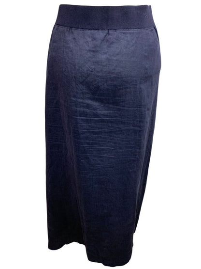 Size 2X Talbots Woman Linen Navy Blue Pull On Skirt Pockets