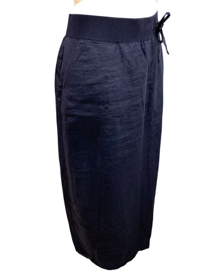 Size 2X Talbots Woman Linen Navy Blue Pull On Skirt Pockets
