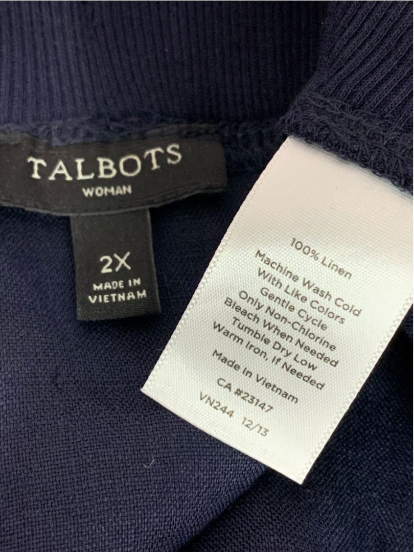 Size 2X Talbots Woman Linen Navy Blue Pull On Skirt Pockets