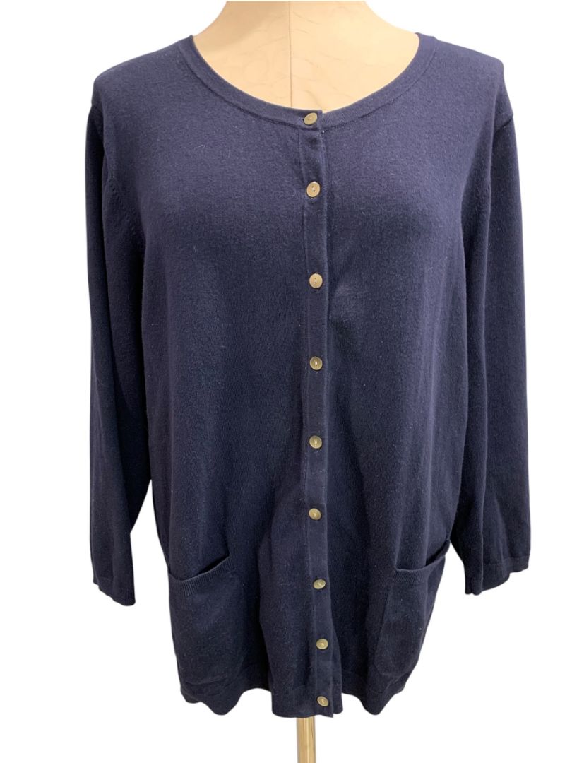 Size 3X Talbots Woman Navy Blue Cardigan Sweater Pima Cotton Pockets