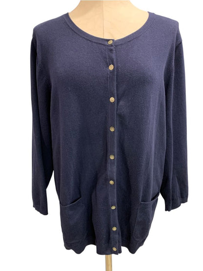 Size 3X Talbots Woman Navy Blue Cardigan Sweater Pima Cotton Pockets