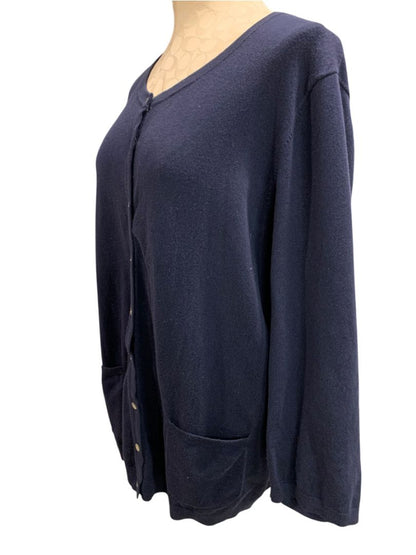 Size 3X Talbots Woman Navy Blue Cardigan Sweater Pima Cotton Pockets