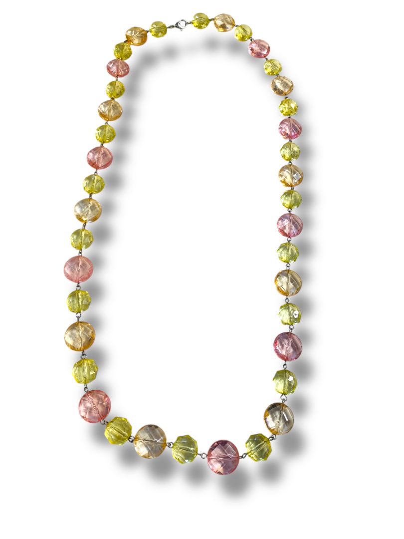 Vintage Acrylic Faceted Bead Pastel Necklace Lobster Clasp 36"