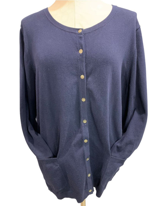 Size 3X Talbots Woman Navy Blue Cardigan Sweater Pima Cotton Pockets