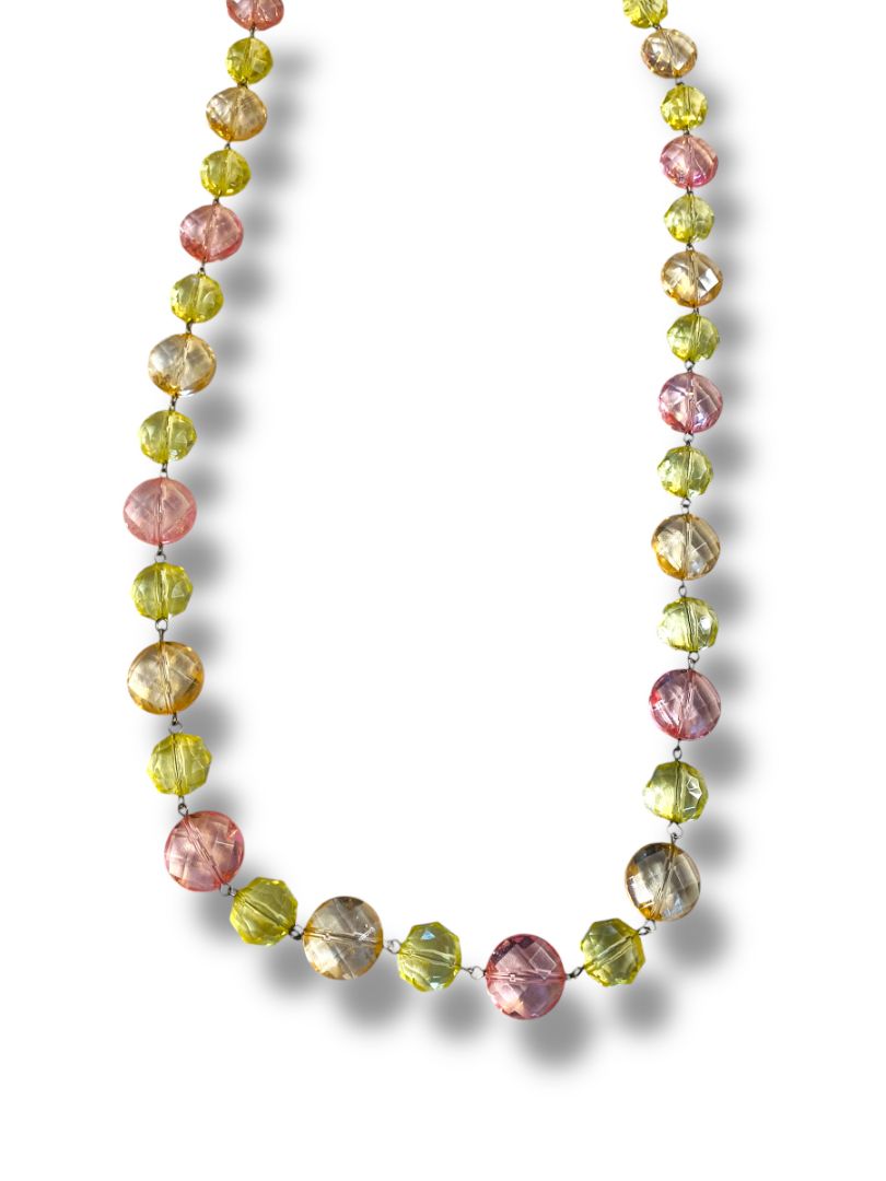 Vintage Acrylic Faceted Bead Pastel Necklace Lobster Clasp 36"