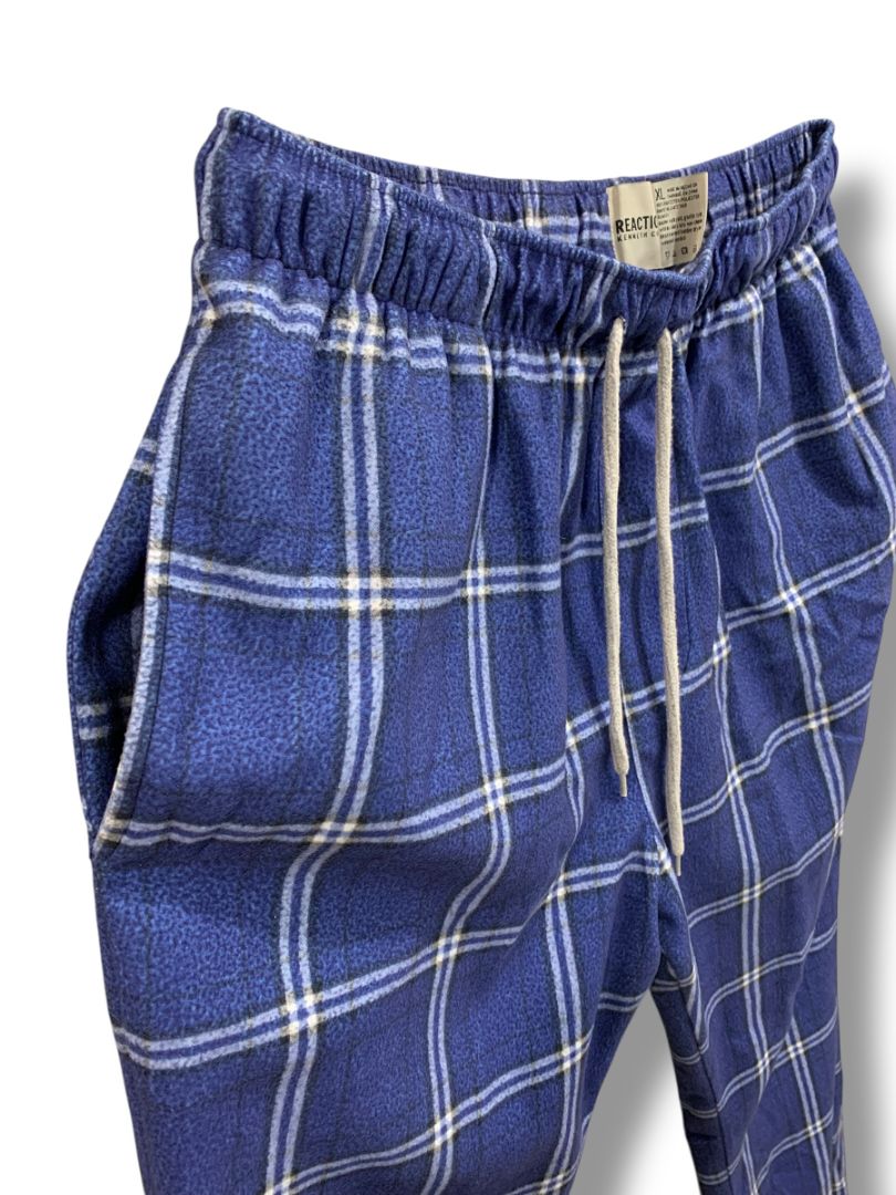 Size XL Kenneth Cole Reaction Mens Fleece Sleep Pants Blue Plaid Pockets