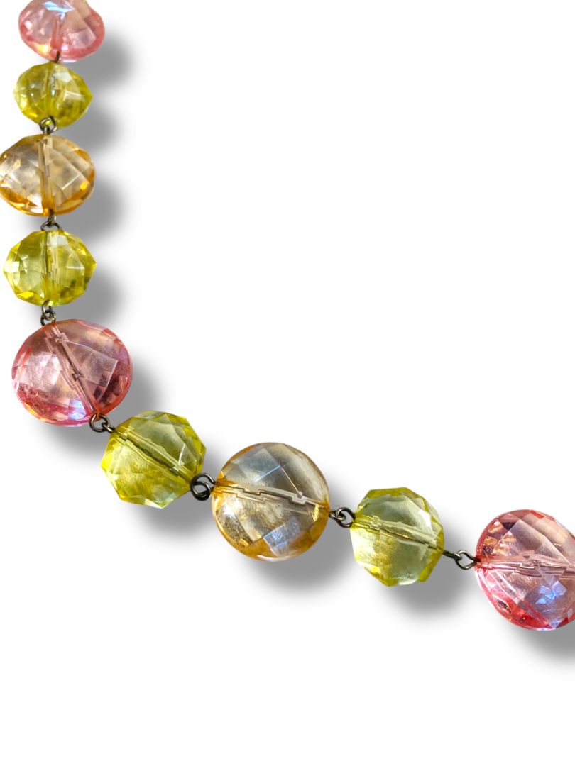 Vintage Acrylic Faceted Bead Pastel Necklace Lobster Clasp 36"