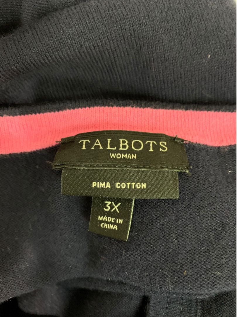 Size 3X Talbots Woman Navy Blue Cardigan Sweater Pima Cotton Pockets