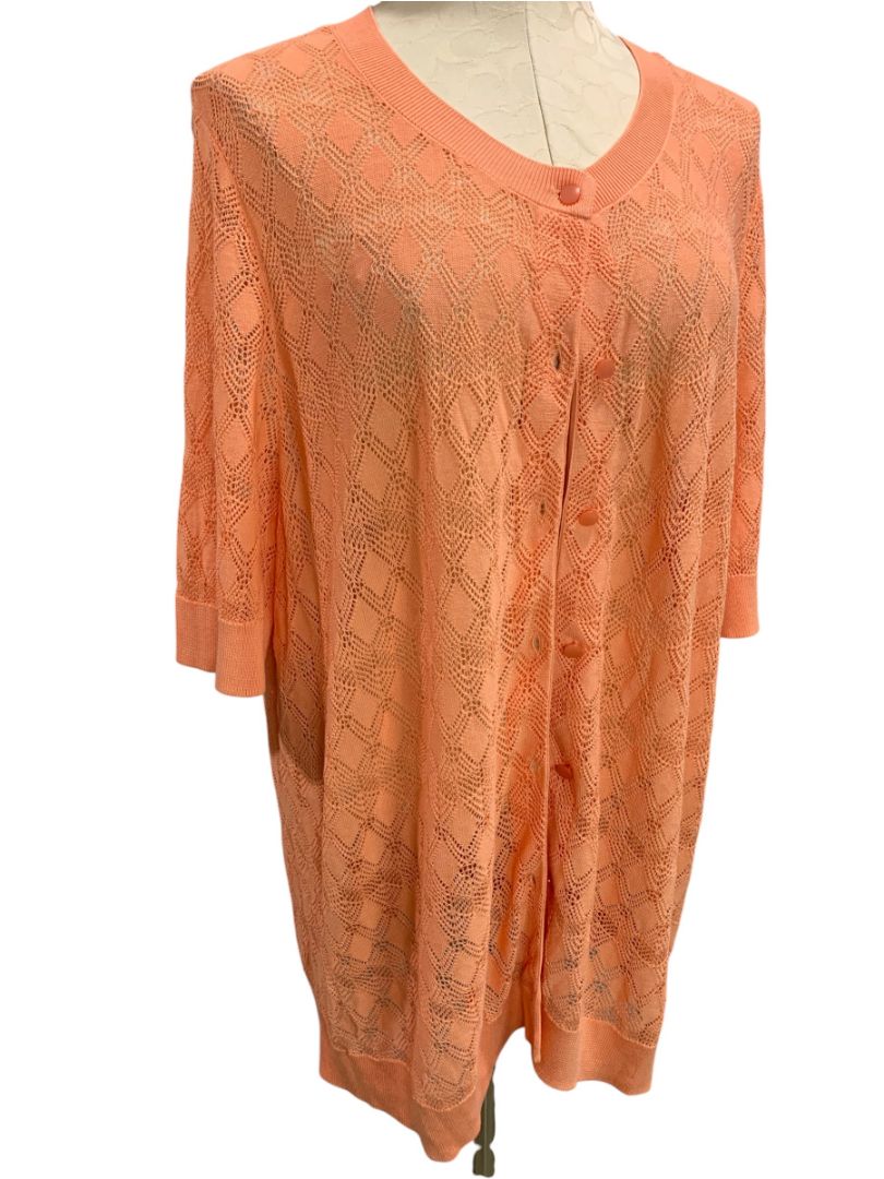3X Talbots Woman Peach Loose Knit Short Sleeve Cardigan Sweater