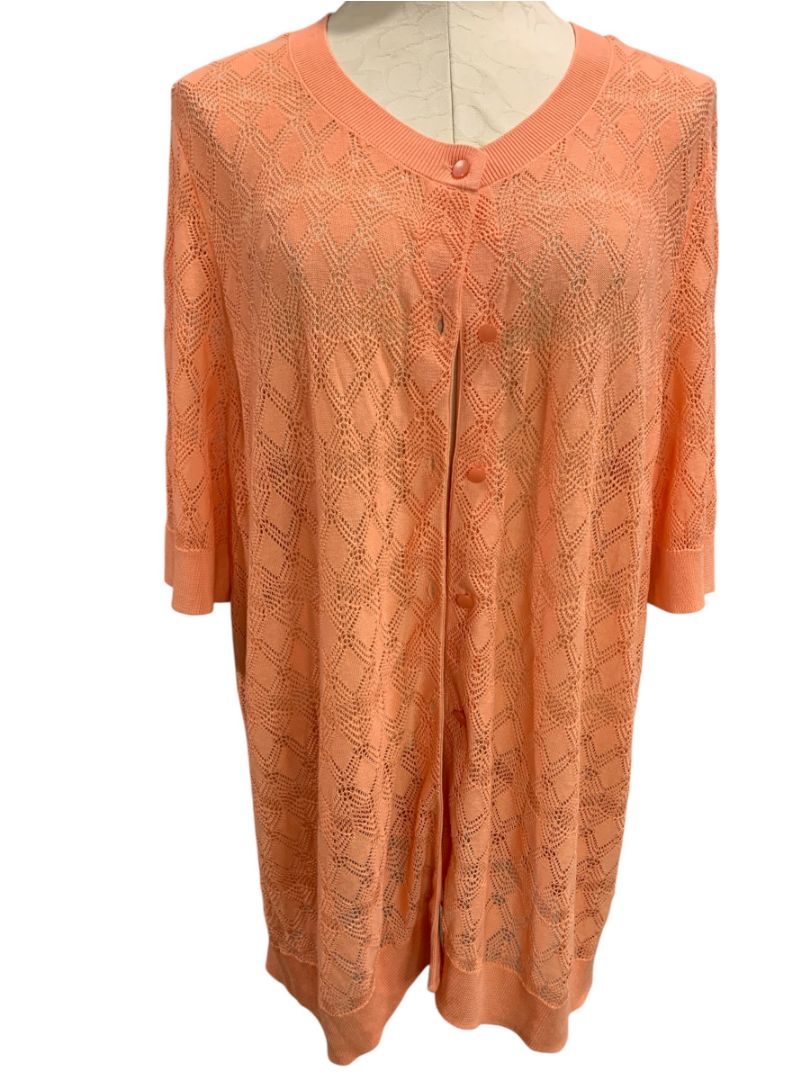 3X Talbots Woman Peach Loose Knit Short Sleeve Cardigan Sweater