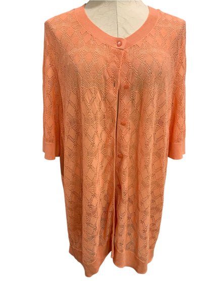 3X Talbots Woman Peach Loose Knit Short Sleeve Cardigan Sweater
