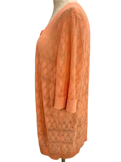 3X Talbots Woman Peach Loose Knit Short Sleeve Cardigan Sweater