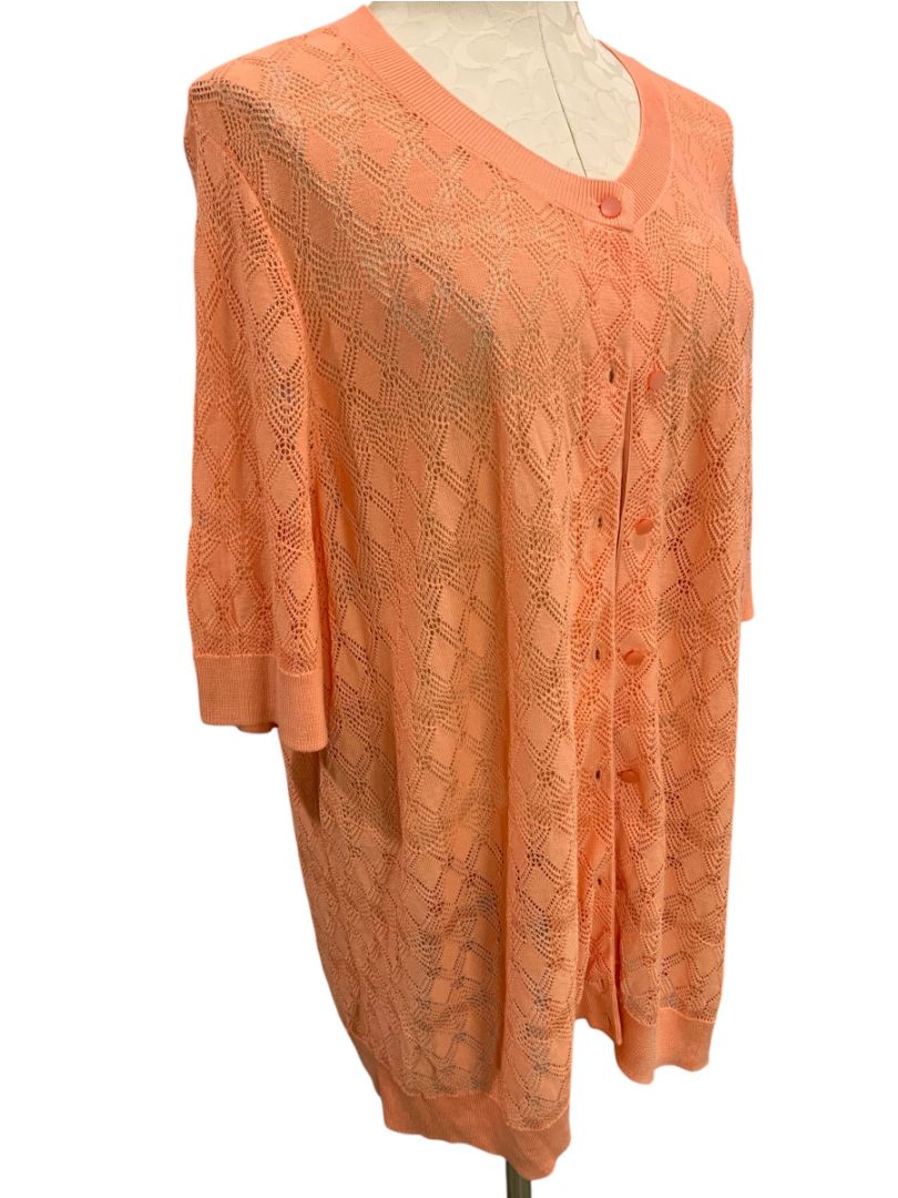 3X Talbots Woman Peach Loose Knit Short Sleeve Cardigan Sweater