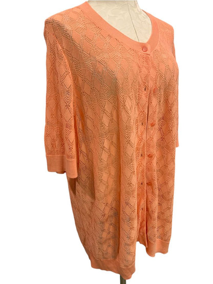 3X Talbots Woman Peach Loose Knit Short Sleeve Cardigan Sweater