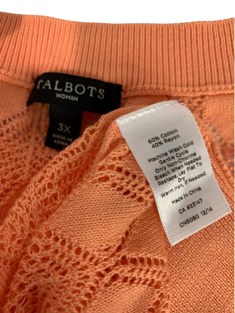 3X Talbots Woman Peach Loose Knit Short Sleeve Cardigan Sweater