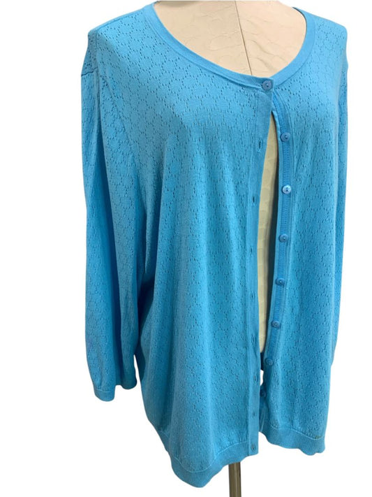 3X Talbots Woman Blue Cardigan Sweater Lightweight Open Pattern