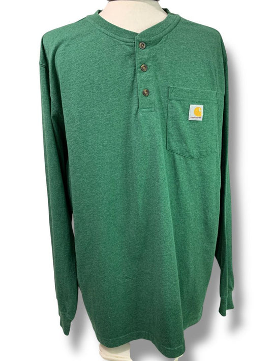 Size XL Carhartt Mens Green Loose Fit Henley Shirt Single Pocket