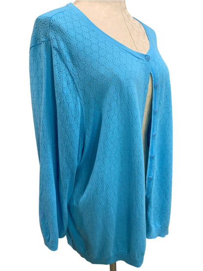 3X Talbots Woman Blue Cardigan Sweater Lightweight Open Pattern