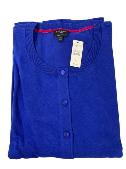 Size 2X Talbots Womens Cardigan Sweater Bright Blue Jay New Pima Cotton
