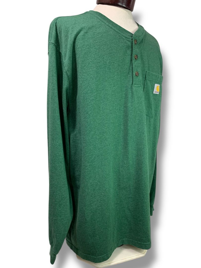 Size XL Carhartt Mens Green Loose Fit Henley Shirt Single Pocket