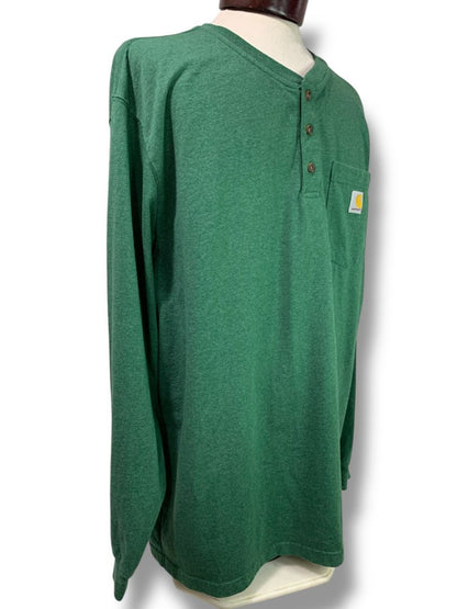 Size XL Carhartt Mens Green Loose Fit Henley Shirt Single Pocket