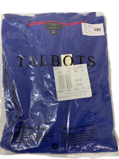 Size 2X Talbots Womens Cardigan Sweater Bright Blue Jay New Pima Cotton