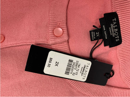 Size 2X Talbots Womens Cardigan Sweater Soft Coral New Traditional Pima Cotton